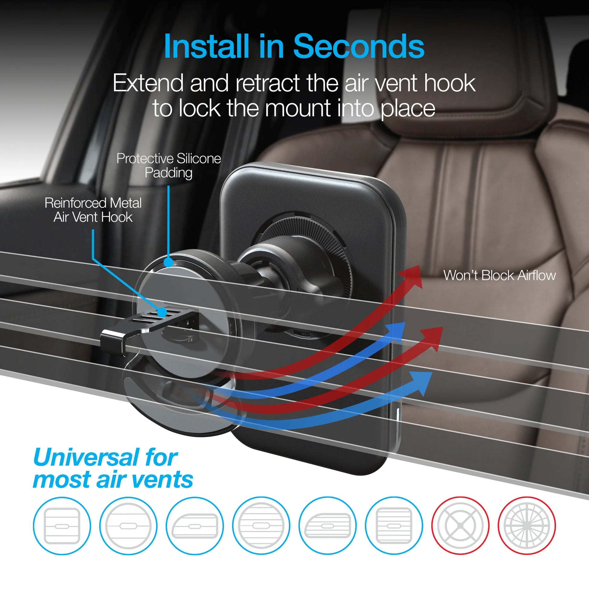 Naztech Maglock CAR 15W Magnetic Wireless Fast Charging Vent Mount with Qi2